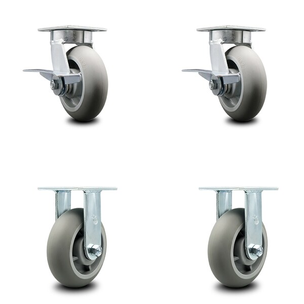 Service Caster 6 Inch Kingpinless Thermoplastic Rubber Wheel Caster Brakes 2 Rigid SCC, 2PK SCC-KP30S620-TPRRD-SLB-2-R-2 - main